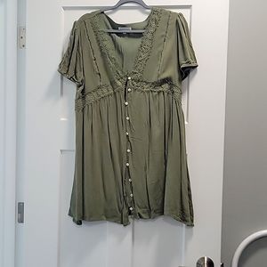 Summer Dress in Klive Green, lined button front